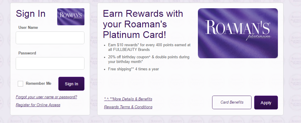 Roamans credit card Sign in